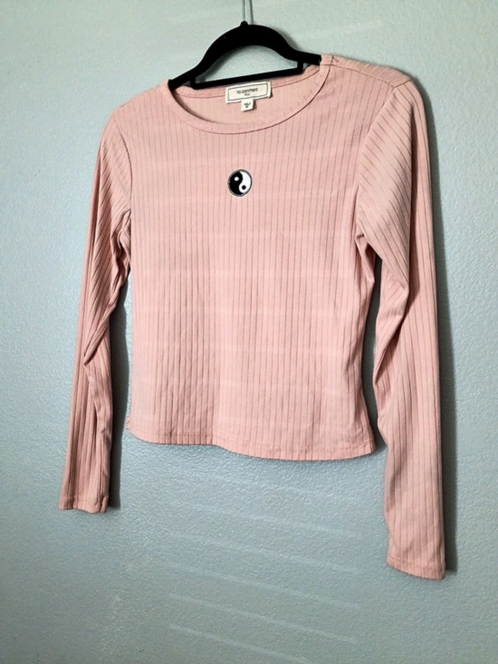 Long Sleeve Ribbed Crop Top in Pink Size Medium